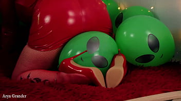 Preview 1 of Cot Wife In Act Xxx - Hot kinky video with horny MILF with big shiny ass inflatable rubber air balloons - Arya Grander