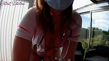 Preview 1 of Saneyleonrke - Cumshot on Nini the nurse&#039_s natural boobs and her huge ass!