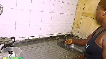 Preview 1 of Slave Vs Mistress Subby Girls - Irie was so horny he had to fuck his wife in their local kitchen  while she washes the plate