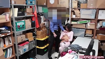 Preview 2 of Manipuri Blue Flim - Brunette Teen Shoplifter Gives Officer A Nice Blowjob