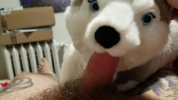 Preview 2 of Naket Flim - Blowjob from my plushie husky and finished with a masturbation