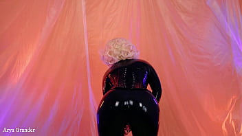 Preview 2 of Forsed Sister Mom - hot female with natural boobs and big ass in latex rubber cloth slowly moving teasing free 4k porn - Arya Grander