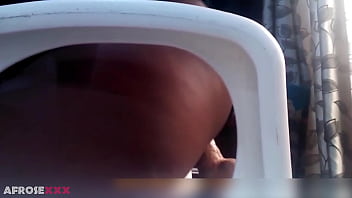 Preview 1 of Hollywood Saxi Clip - African with mini skirt fucks herself with a toy on the chair