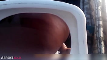 Preview 4 of Hollywood Saxi Clip - African with mini skirt fucks herself with a toy on the chair