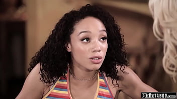 Preview 2 of Joined Young - Big tits milf makes ebony stepniece lick