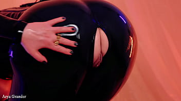 Preview 1 of Gyano Test - sexy curvy MILF Arya Grander fetish model posing in latex rubber catsuit