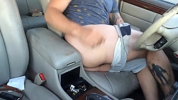 Preview 3 of Japanese Fuckking Virgin Girl - Hippie guy jerking off and fingering ass in the car in public