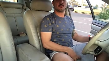 Preview 1 of Japanese Fuckking Virgin Girl - Hippie guy jerking off and fingering ass in the car in public