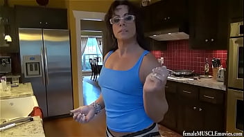 Preview 2 of Nicolette Shea Teasing Solo - Muscle milf kitchen bj
