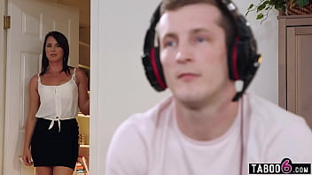 Preview 1 of Fight Room - MILF Riley Jacobs interrupts her stepson playing a video game