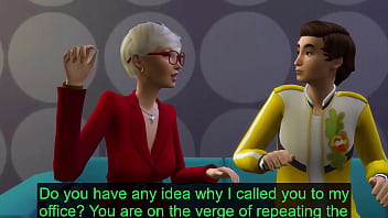 Preview 1 of Mom Shows Step Son Her Big Booty - Teacher blackmails her student for a better grade in the exam so she can pass the class in her office