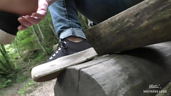 Preview 4 of X X X Sex Desi India - Jeans Feet In Nylon Socks In The Forest