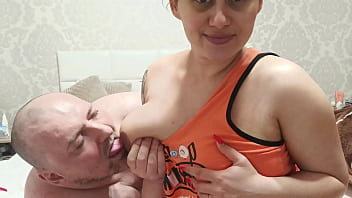 Preview 3 of Cuckold Bisex Husband - older man licking girl big boobs and play with her pussy