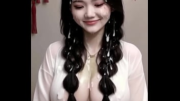 Preview 2 of Mon And Stp Son - AI generated (animation) white Chinese dress (hanfu) girls covered with cum,  smiling embarrassingly