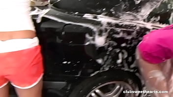Preview 1 of Sissy Baby Anime Porn - Lesbian Group Car Wash (Remastered)
