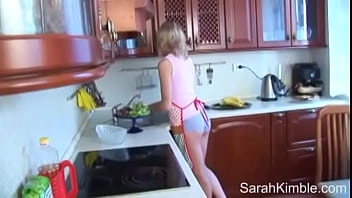 Preview 1 of Sunny Lion Blue Film - Kitchen cooking with Sarah Kimble and her small tits