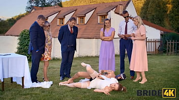 Preview 3 of Huge Anal Dildo Deep - BRIDE4K. Shy bride with natural tits is fucked roughly in front of everyone in public