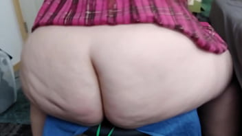 Preview 3 of Rape Is Girle - Fat BBW Shemale Rides a Dildo
