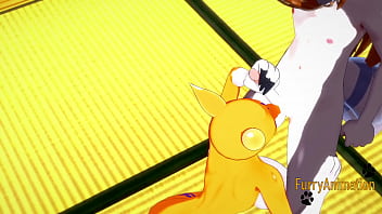 Preview 4 of 4k Big Hardcor - Digimon Furry Hentai - Taomon &amp_ Grey Fox boobjob,  handjob,  blowjob and fucked 1/2 - Yiff Manga Anime Japanese Porn