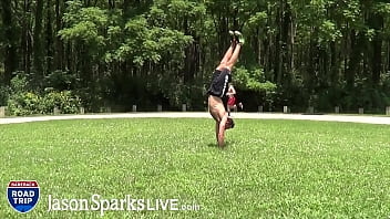Preview 1 of Tool Anal - JASON SPARKS LIVE - Hot jocks flipfuck in the forest of a public park