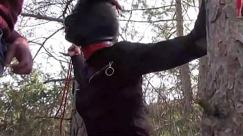 Preview 3 of Xxx Katari Kapoor Vedio - Tied to a tree on a sexy outfit,  masked and outdoor deepthroat with no mercy