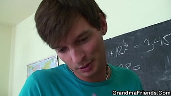 Preview 2 of Exploit 18 Yo - Old granny teacher and boys teen threesome fuck