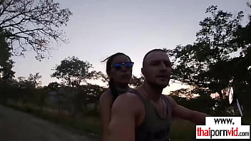 Preview 2 of Aku Gak Kuay - Amateur Thai teen Cherry sucking and fucking a big white dick outdoor