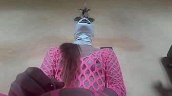 Preview 1 of Xxxpuja Yadav - Wearing pink fishnet catsuit and pink platform ankle boots. Rough  blowjob