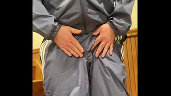 Preview 2 of Porno Sjm - Blue Adidas nylon tracksuit rub and cum