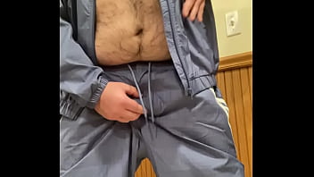 Preview 3 of Porno Sjm - Blue Adidas nylon tracksuit rub and cum