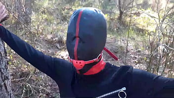 Preview 1 of Sunny Lebean - Outdoor sex in the wood. Wearing sexy clothes and high heels,  bound,  throated and fucked
