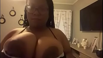 Preview 4 of Bokep Segar - Big tit ebony milf plays with boobs while husband is at work