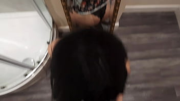 Preview 2 of Open Mouth Spankring - Quickie blowjob and unprotected,  risky sex with a stranger girl in the toilet at home party.
