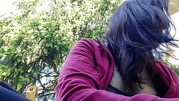 Preview 3 of Ghoda Garl Xxx Video - Nicoletta smokes in a public garden and shows you her big tits by pulling them out of her shirt