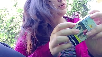 Preview 1 of Ghoda Garl Xxx Video - Nicoletta smokes in a public garden and shows you her big tits by pulling them out of her shirt