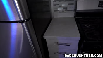 Preview 1 of Paris Kennedy Hypno - Ike Diezel catches his stepdaughter Natalie Brooks practicing her blowjob skill on a red huge dildo sticking on the mirror.
