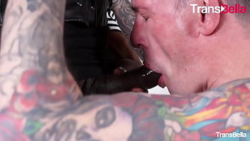 Preview 2 of Liam Neil Stevens Gay - TRANSBELLA - Flavia Lins - Big Ass Ebony Tranny Fucks Hard Her Tattooed Lover
