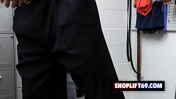 Preview 1 of Wippered Sex - Blonde stepmom and stepdaughter fucked by security guard for shoplifting at the store - Harley King,  Lauren Pixie