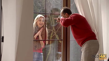 Preview 1 of White Teens On Black - OLD4K. Mature guy doesnt miss opportunity to have fun with sexy gal