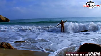 Preview 1 of Travesti Emo - cute spanish blonde teen fuck at the beach outdoor