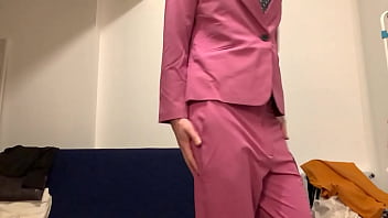 Preview 1 of Horney Step To Mother - The pink suit crossdresser