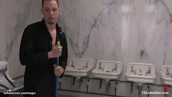 Preview 1 of Xxxpovn - Busty shemale anal fucks cleaning man