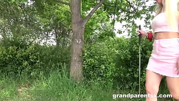 Preview 2 of Facial Abusebrandi - Cindy Shine fucks Old Couple playing golf