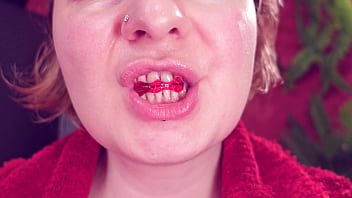 Preview 1 of Misha Mynx - ASMR: eating jelly teddybears candies. Chewing. Mouth Close-up.