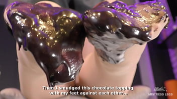 Preview 2 of Hure Wien Elisa Aus Rumanein - Mistress Leg washing nylon feet from the chocolate topping