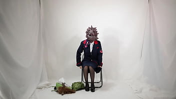 Preview 2 of Blondi In Zoo - Cabin attendant wearing a monster mask on his head