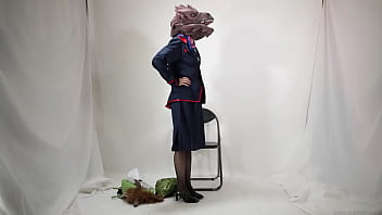 Preview 3 of Blondi In Zoo - Cabin attendant wearing a monster mask on his head