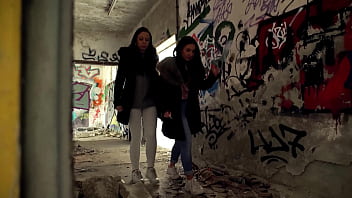 Preview 1 of Brunet Tits - Two German best Girl Friends Julia Parker and Maria Gail talk to risky no Condom FFM 3Some Sex at Lost Place