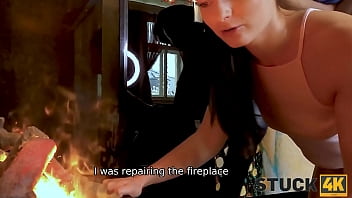 Preview 2 of America Comeing - STUCK4K. Wifes hand is stuck in the fireplace and husband comes in