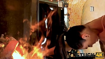 Preview 4 of America Comeing - STUCK4K. Wifes hand is stuck in the fireplace and husband comes in